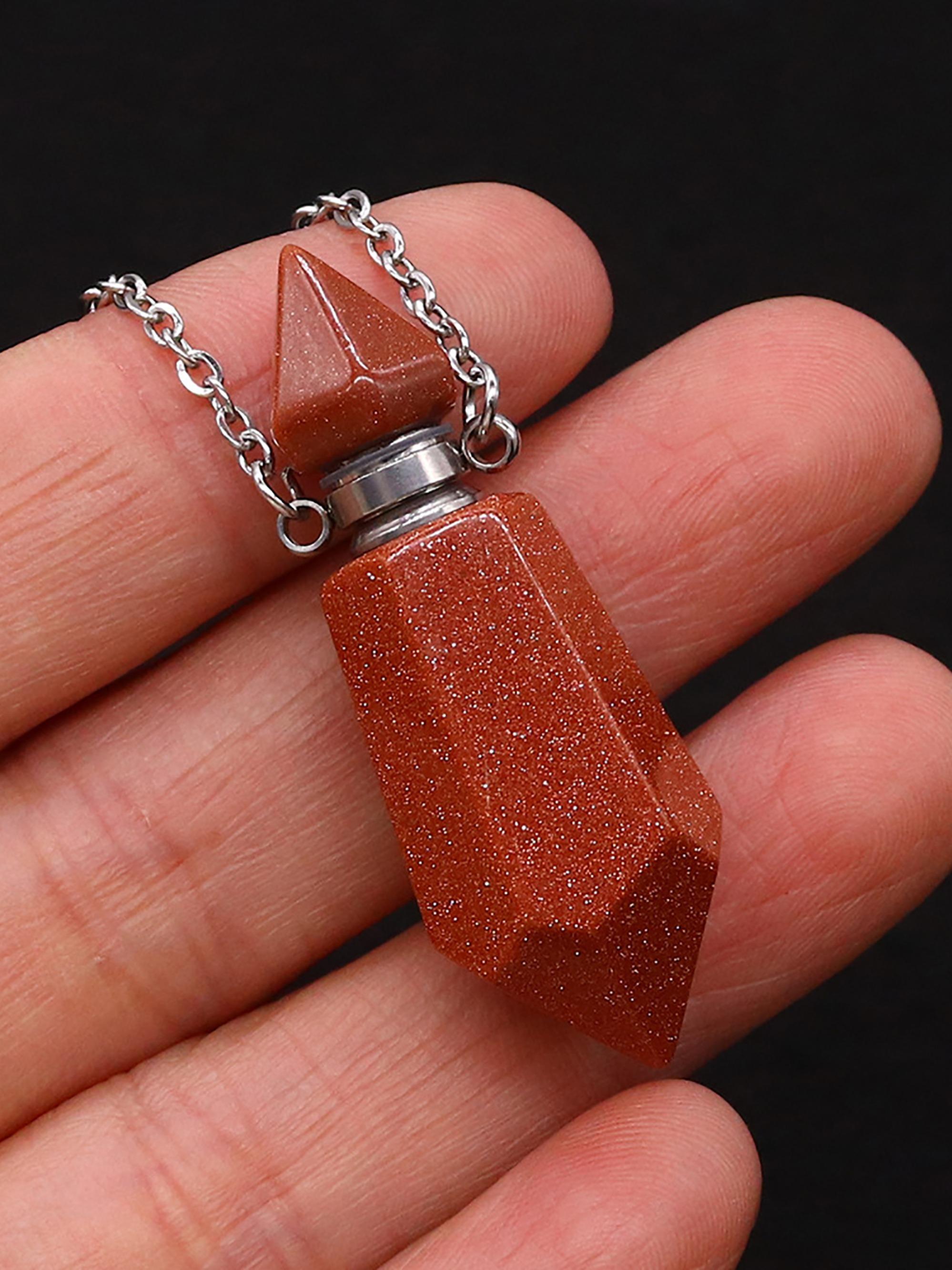 Natural Stone Crystal Perfume Bottle Pendant, Agate Crystal Essential Oil Perfume Bottle, Aromatherapy Necklace Pendant