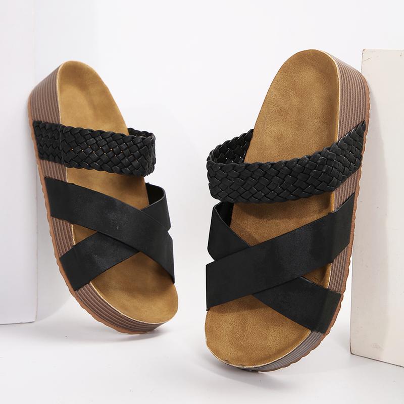 Women Sandals Beach Sandals New Thick Bottom Braided Cross Casual Solid Color Slippers Springfresh