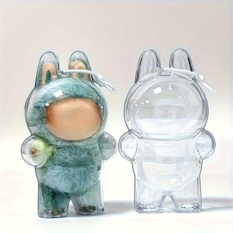 Protective Case for Labubu, Crystal-Clear Hard Display Box with Keychain, Dustproof Cover, Clear Display Case, Doll Not Included, Standing