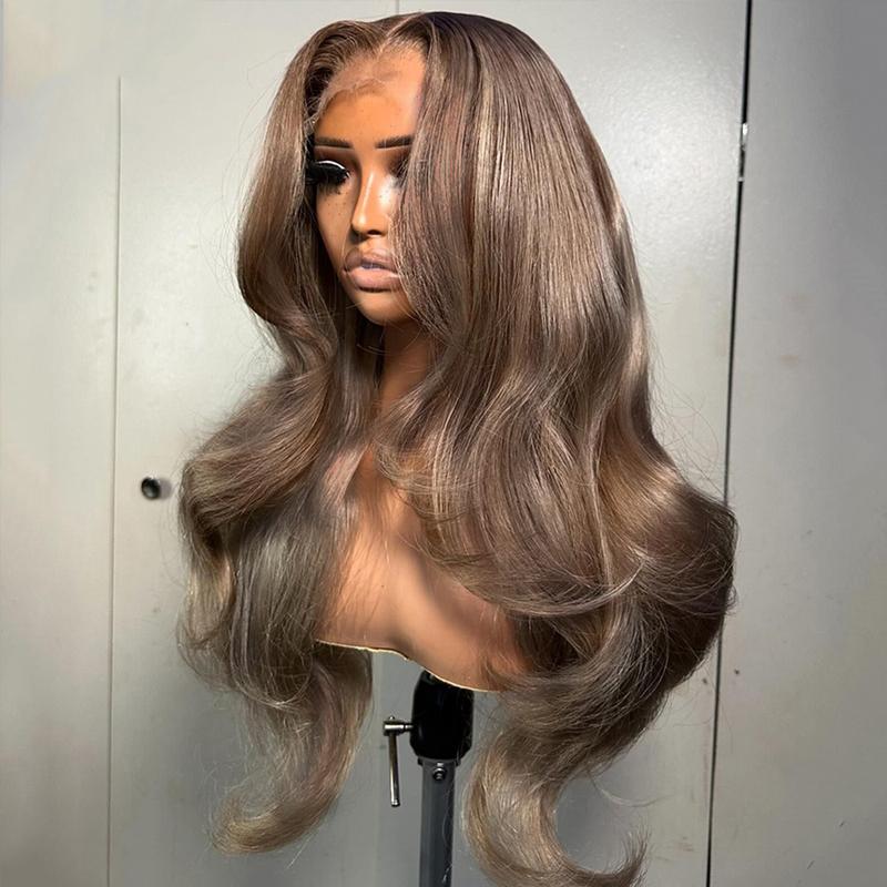Ombre Grey Ash Blonde With Brown Roots Colored 13X6 Lace Frontal Wig Pre plucked Glueless For Black Girls Hd Transparent Lace Front Human Hair Wigs Natural Hairline Can Be Restyled Suit for Any Occasions