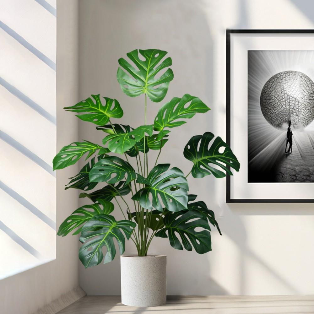 40-65cm Large Fake Monstera Plants Artificial Palm Tree Tropical Turtle Leafs Plastic Green Leaves For Home Garden Party Wedding Home Decoration Indoor Faux Plant