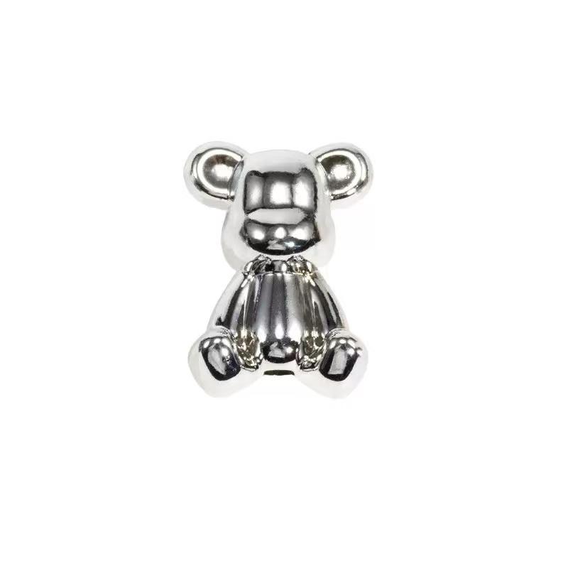 Electroplated Silver Color Bear Pendant DIY Handmade Necklace, Hollow Acrylic 3D Charm, Unique Jewelry Accessory for Crafting