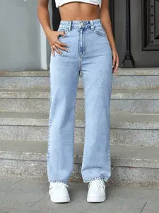 Women's Blue Fashion Versatile Narrow Leg Wide Leg Jeans, All Season Wearable, Elastic Fabric, Stretchy, Casual Style, High Waist, Fitted, Long Regular Fit