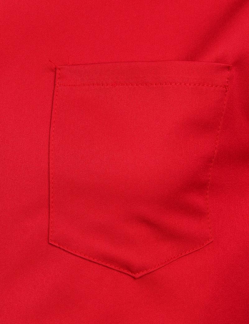 ZEROYAA Men's Red Banded Slim Fit Collar Long Sleeve Casual Button Down Dress Shirts with Chest Pocket Breathable Polyester Fabric Soft Top