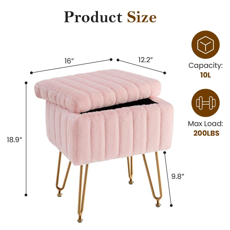 RIMIKING Plush Velvet Storage Ottoman,Gold style Metal Legs,soft plush top, hidden storage,gold metal legs , for bedroom, living room,office,K253
