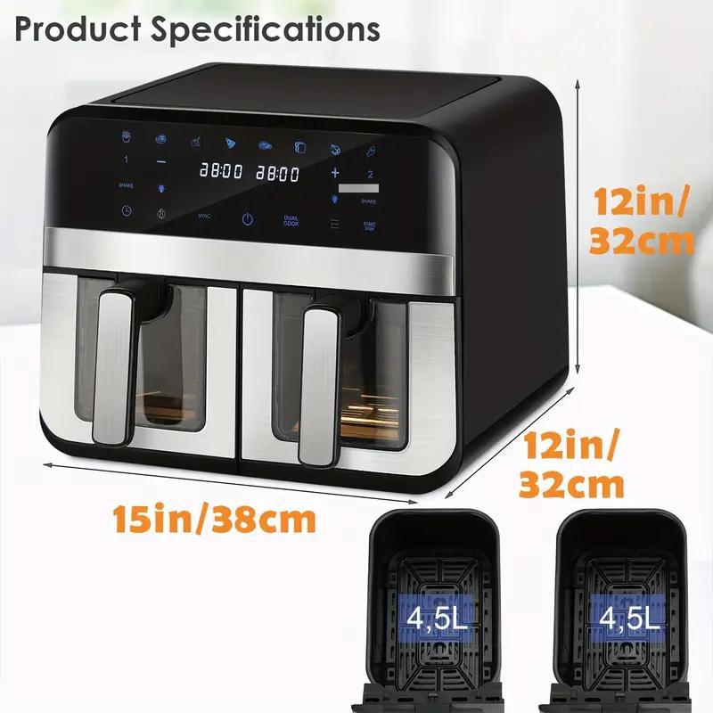 Digital Display Air Fryer Oven - Rapid Healthy Cooking, 8-in-1 Multi-Functional, Dual Basket, Space-Saving Design for Versatile Meals Kitchen Appliances Multifunction Outdoorfun Durable