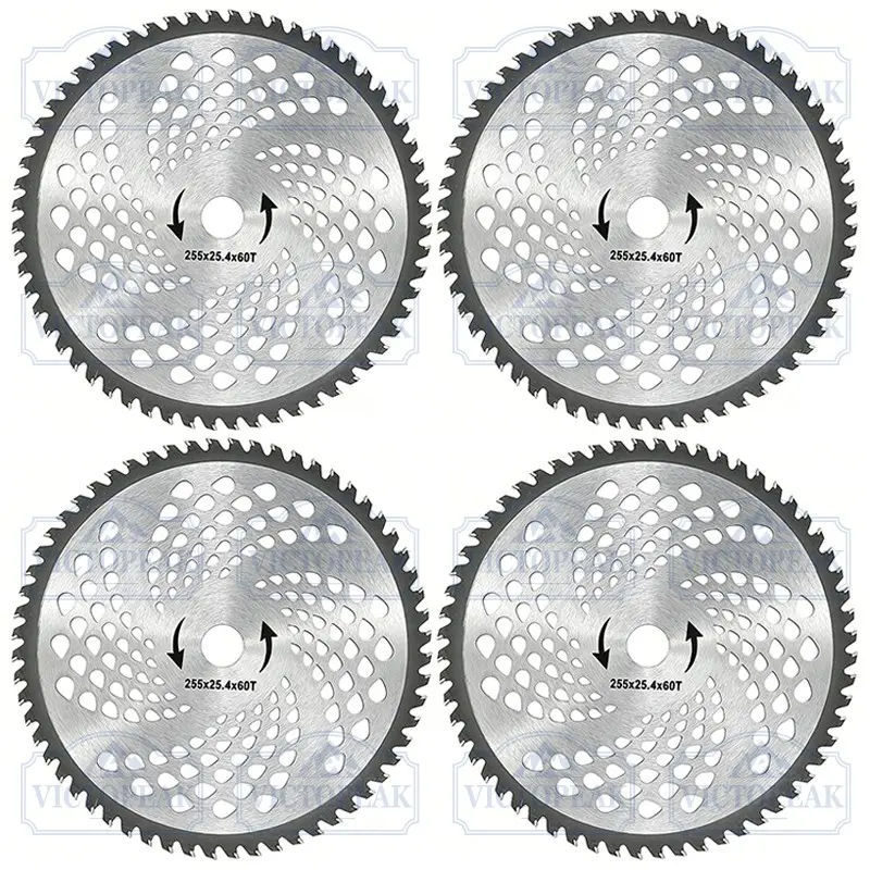 Lawn Mower Blades 4-Pack (255mm*60 Teeth Alloy), Universal Model, 10-Inch Diameter, 1-Inch Spacing, Easy Installation, Gardening Tool Replacement General model lawn mower blade. Suitable for gasoline lawn mowers. Lawn mower accessory. Mower parts
