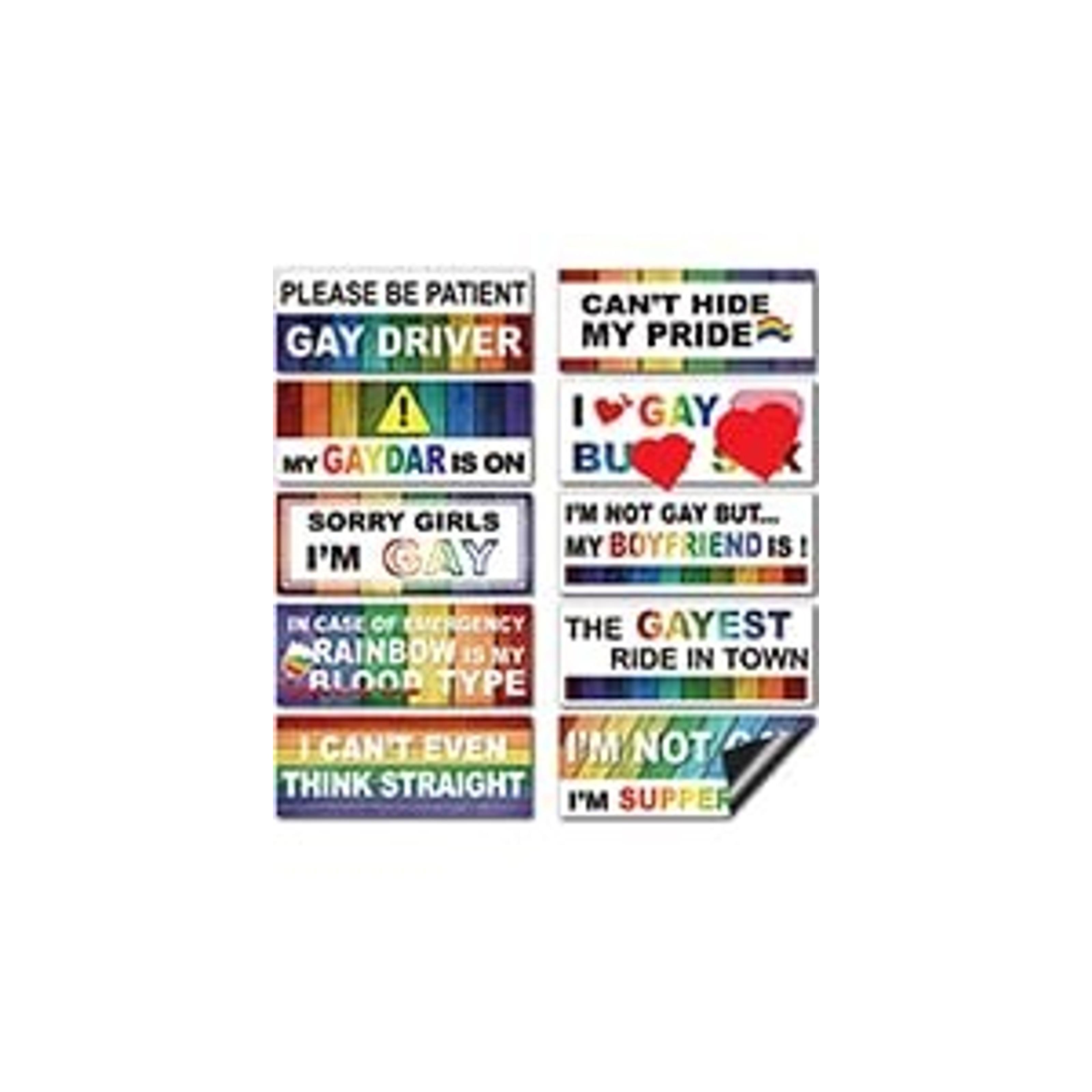 10 Pcs Funny LGBT Rainbow Bumper Decals Stickers Colorful Prank Car Stickers Magnetic Car Accessories for Truck Vehicle Luggage Window Refrigerator Stylish StyleGift