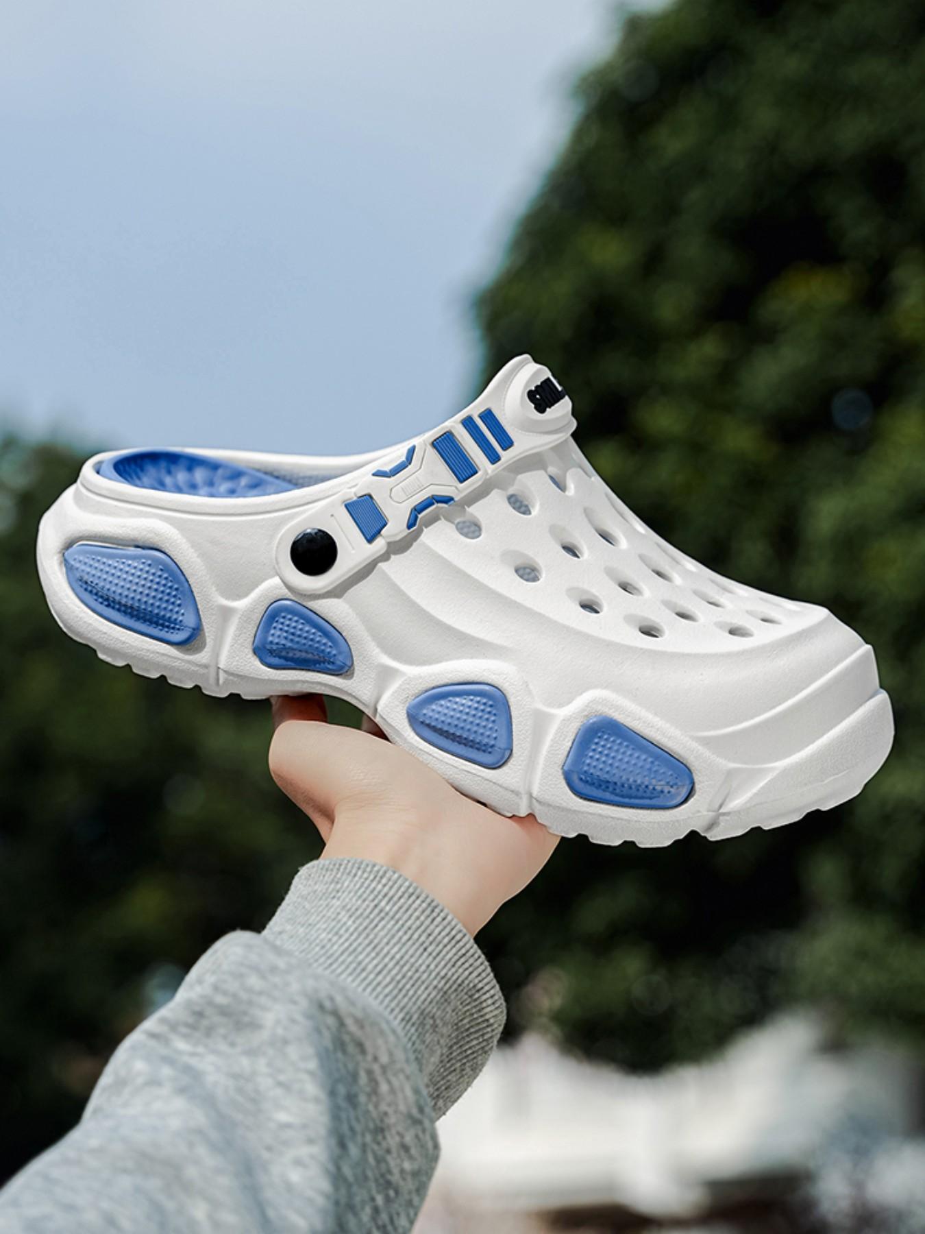 Men's Summer Breathable Holey Shoes, Outdoor Slip-Resistant Thick Sole Sandals, Durable Beach Footwear, Dual Color Flip Flops