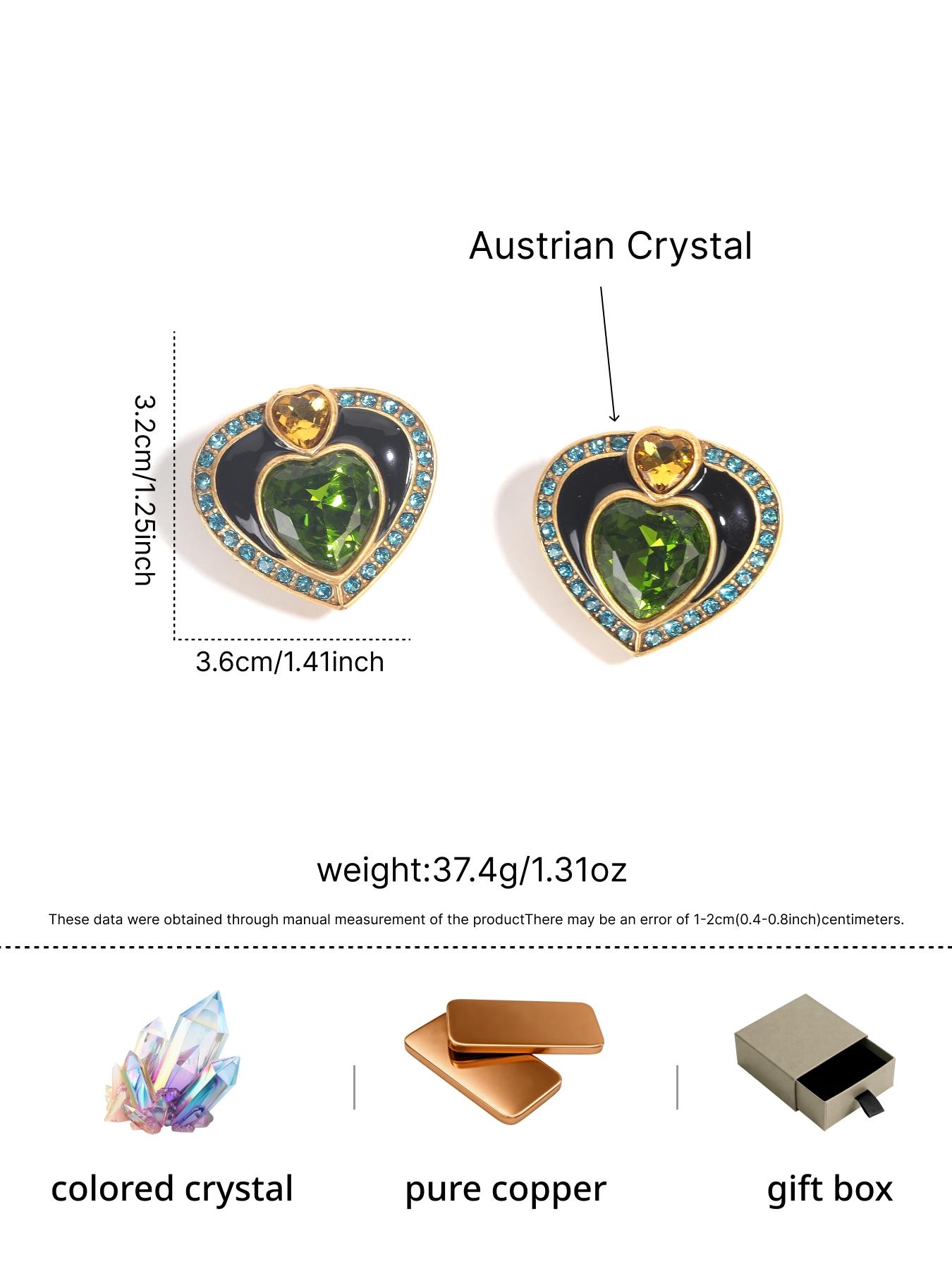 1 pair of fashionable and elegant heart-shaped diamond studded earrings, suitable for daily commuting, vacation and dating, and also a surprising and exquisite small gift.