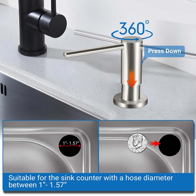 Yofidra Soap Dispenser for Kitchen Sink, Brushed Nickel Stainless Steel, 47” Tube Kit, Kitchen Bathroom Counter Space Available - Home Goods Bottle Black Colour Yofidra Soap Dispenser for Kitchen Sink, Brushed Nickel Stainless Steel, 47” Tube Kit, Kitchen Bathroom Counter Space Available - Home Goods Bottle Black Colour