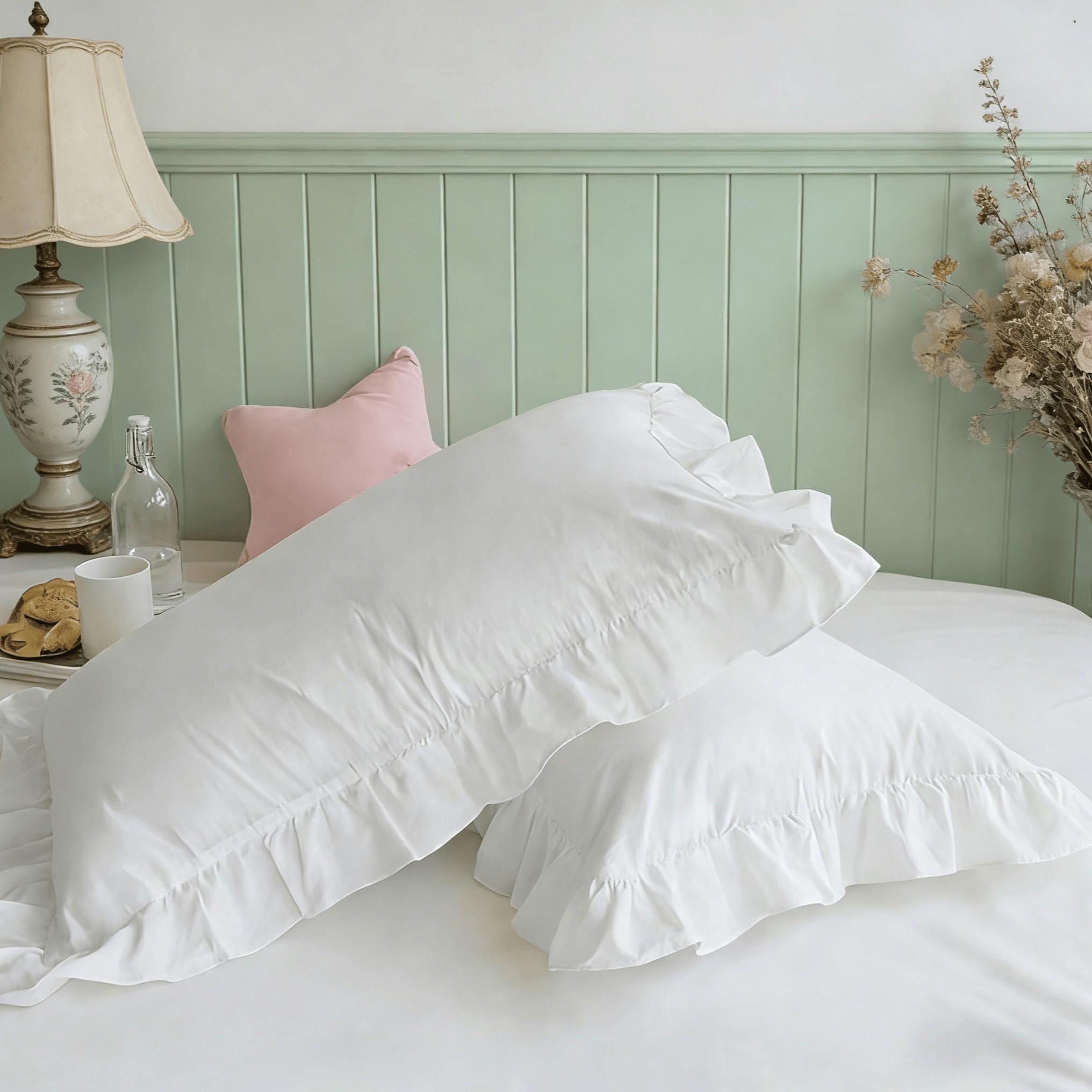 2pc Vintage Ruffle Flower Pillowcases, Pure Color Style, No Filling, Suitable for Bedroom Decor, Sofa Cushion, Bed Pillowcases Decoration