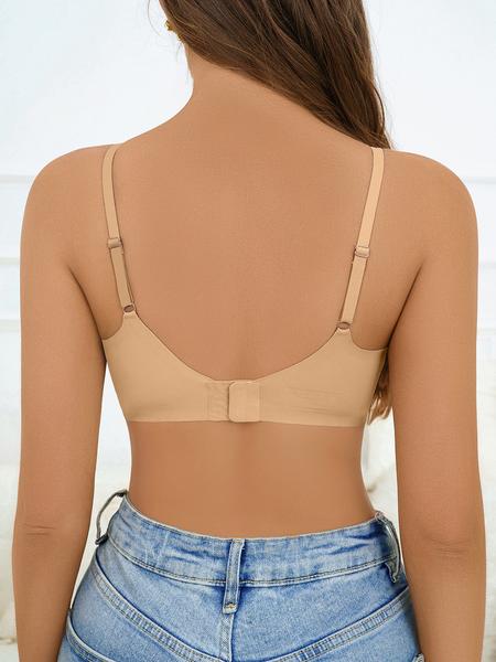 Women's Wireless V-Neck Bra, Plain Fitted Design, Moderate Support, Casual Style, All Seasons Comfortable Lining