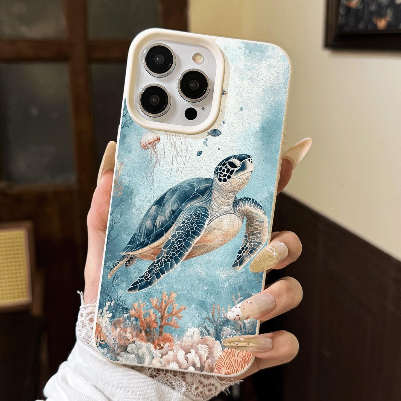1pc Deep Sea Turtle Coral Pattern Phone Case, Ultra Shockproof, Compatible with Samsung S10/s22/iPhone 11-15 Pro Max
