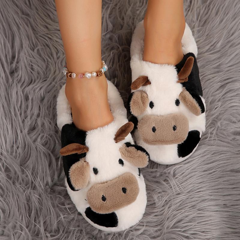 Cute Cow Slippers for Women Cartoon Cotton Cozy Fuzzy Plush Animal Winter Warm Indoor Outdoor Slippers
