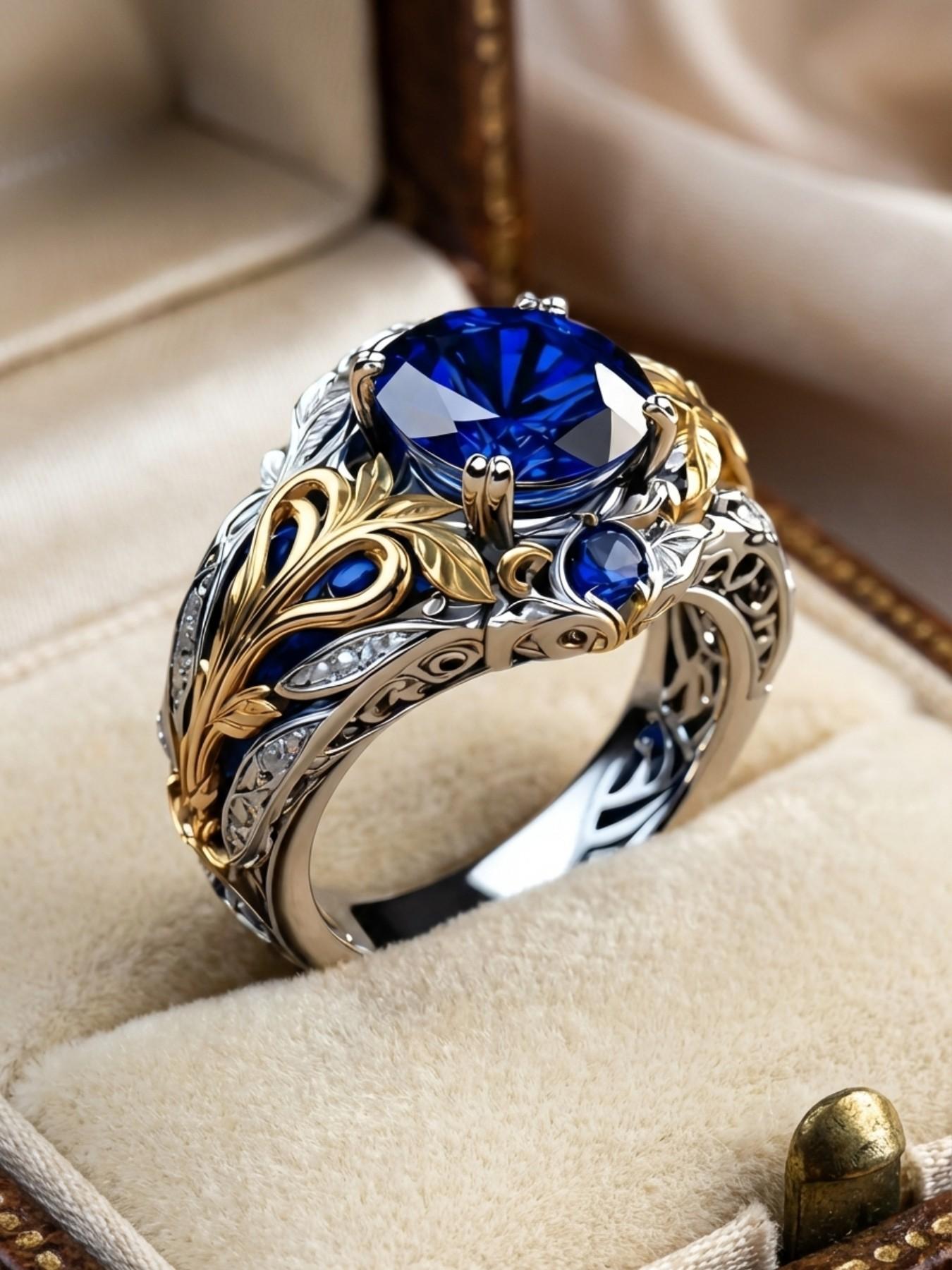 Vintage Style Synthetic Sapphire Two Ring Set for Men and Women, Dominating Boho Design, Ideal for Everyday & Party Wear