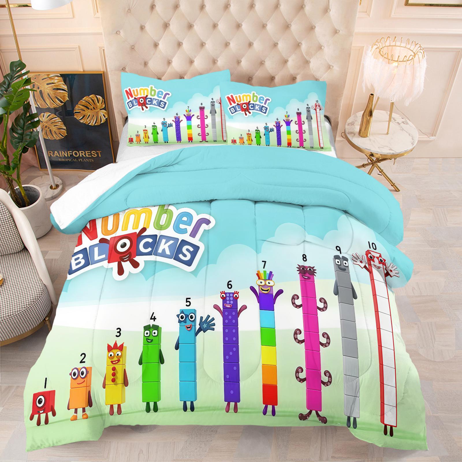 Number Block Pattern Comforter Set, Soft And Durable Bedding Set, Includes 1 Comforter And 1 Or 2 Pillowcases, Daily Holiday Birthday Gift Bedroom Decoration For Kids And Adults