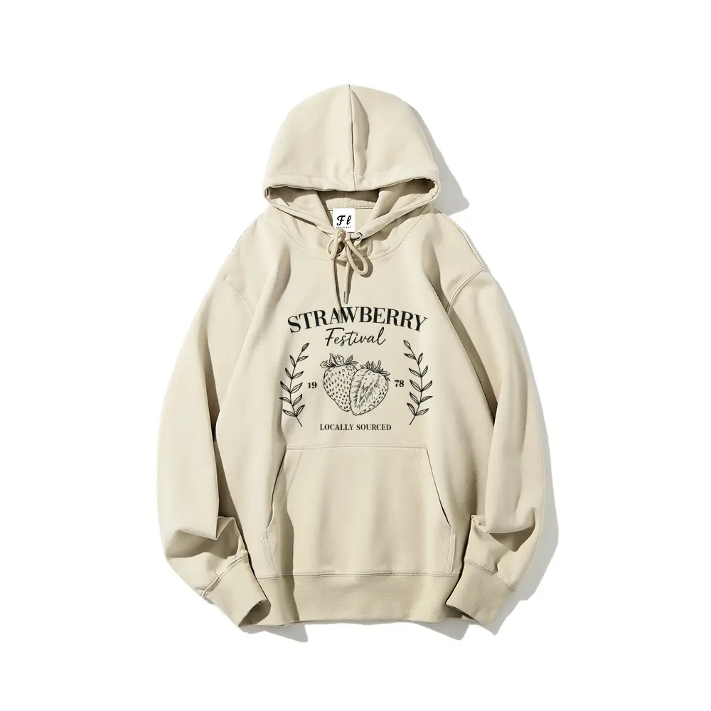 Women's Strawberry Festival Print Hoodie - Adjustable Kangaroo Pocket, Ribbed Cuff, Comfortable Long-Sleeve Crewneck Pullover, Everyday Fall-Winter Casual Streetwear for Holiday Outdoor Wear