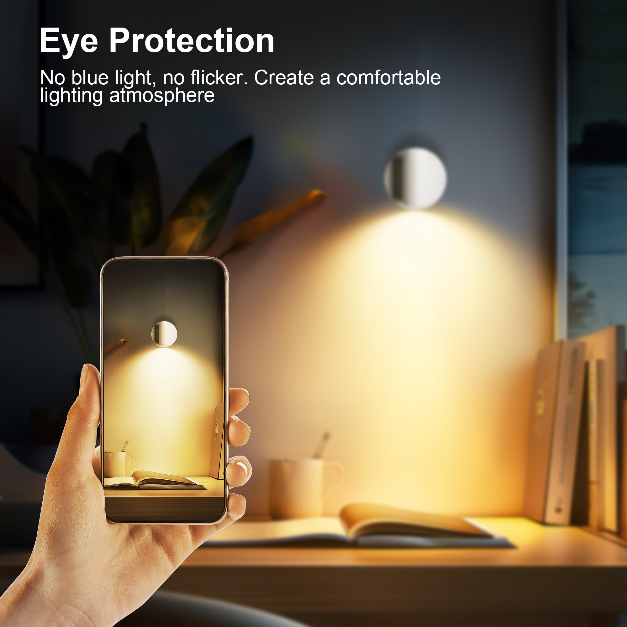 2 Pack Wireless Spot lights Indoor, Rechargeable Uplighting Indoor with Timer＆Dimmable, 3CCT Tree Lights Indoor Battery Operated, LED Spotlight Accent Up lights Indoor for Plant, Artwork, Plant -White