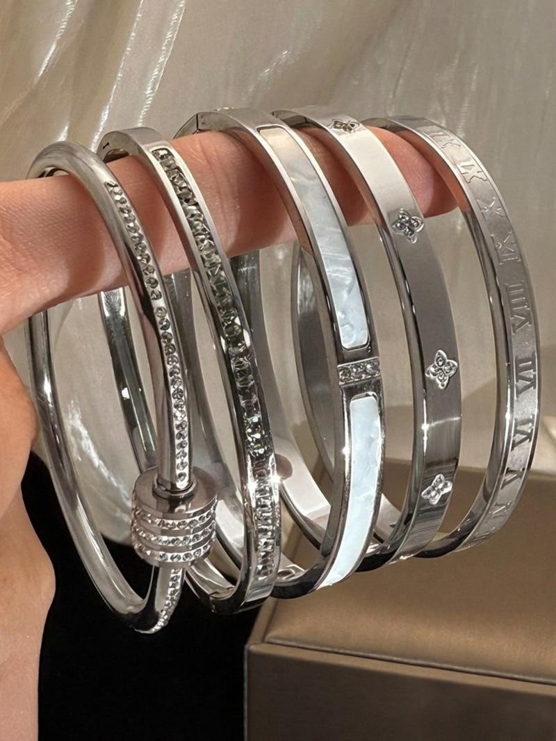5-Piece Waterproof Titanium Steel Bracelet Set, Stackable Bracelet, Rhinestone Star Design, Plated, Versatile Style, Unisex Jewelry