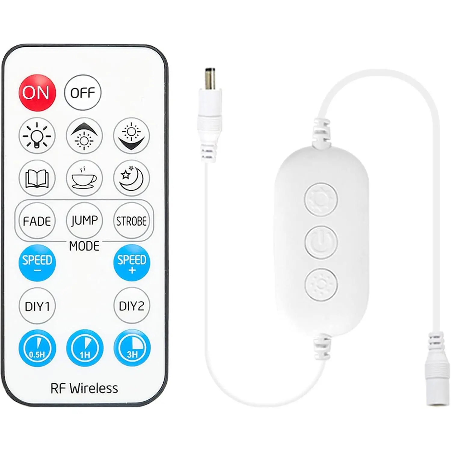 RF Remote Dimmer for Single Color LED Strip Lights,18-Key  Remote and in-line Controller DC 12V-24V for 3528/2835/5050/COB LED Tape Lights,Timer Function