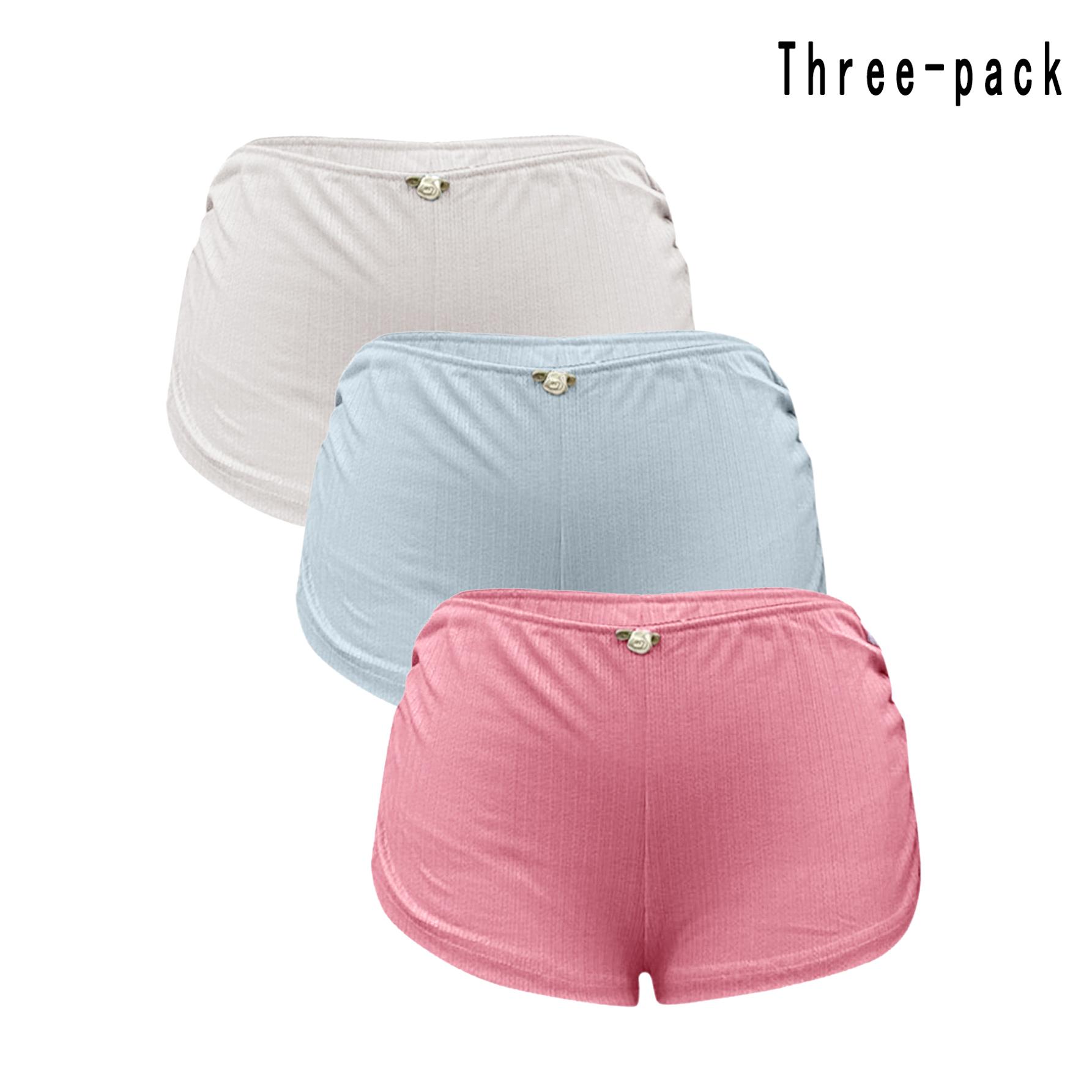 Women's Low Waist Side Slit Three-Pack Shorts Micro Stretch Pajamas Shorts Slim Fit Ruched Bottoms Cute Leggings,Available in multiple colors