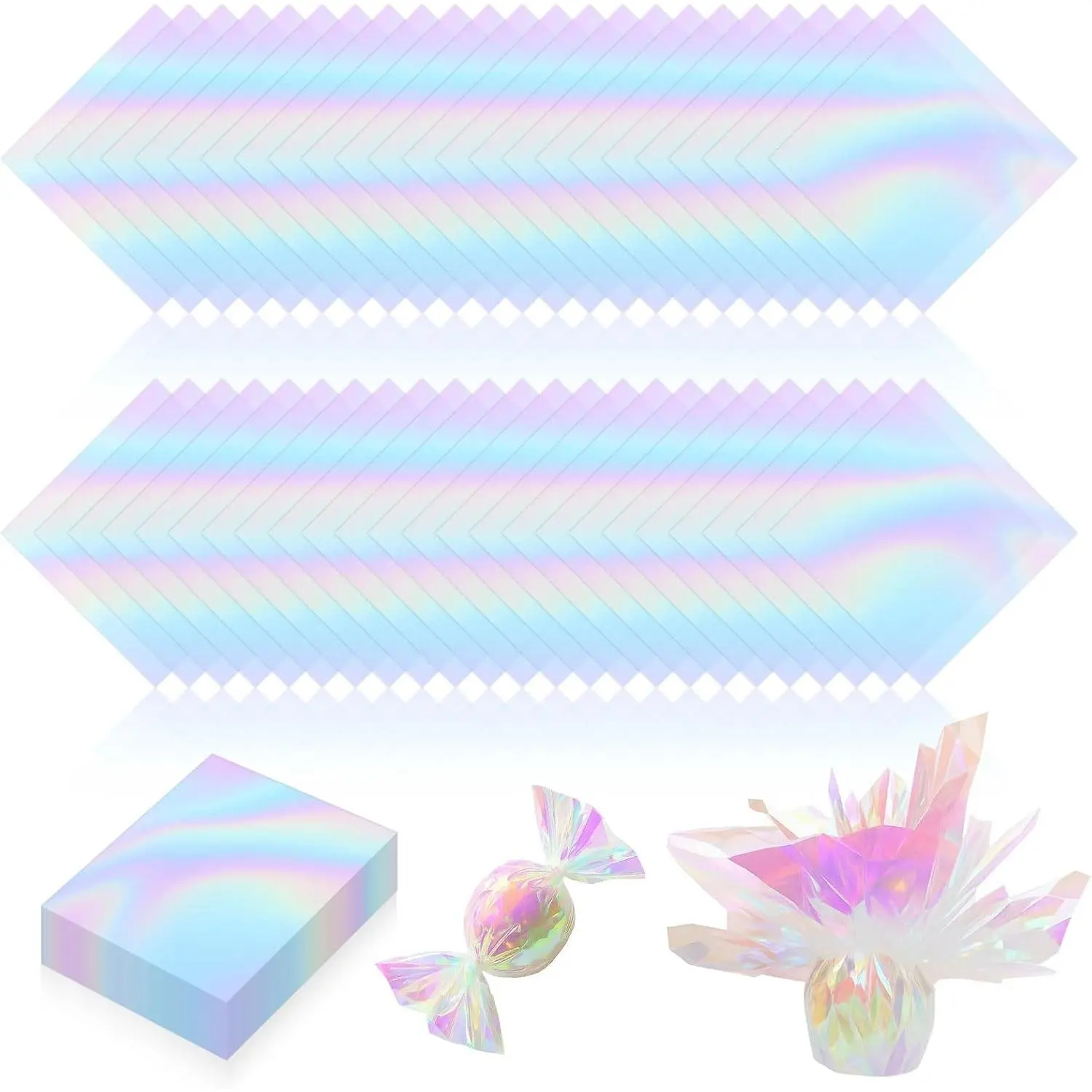120 PCS Iridescent Cellophane Sheets, 7.5x7.5 Inches Holographic Candy Cellophane Wrap, Iridescent Paper for DIY Crafts Project, Art, Lights, Window Decoration