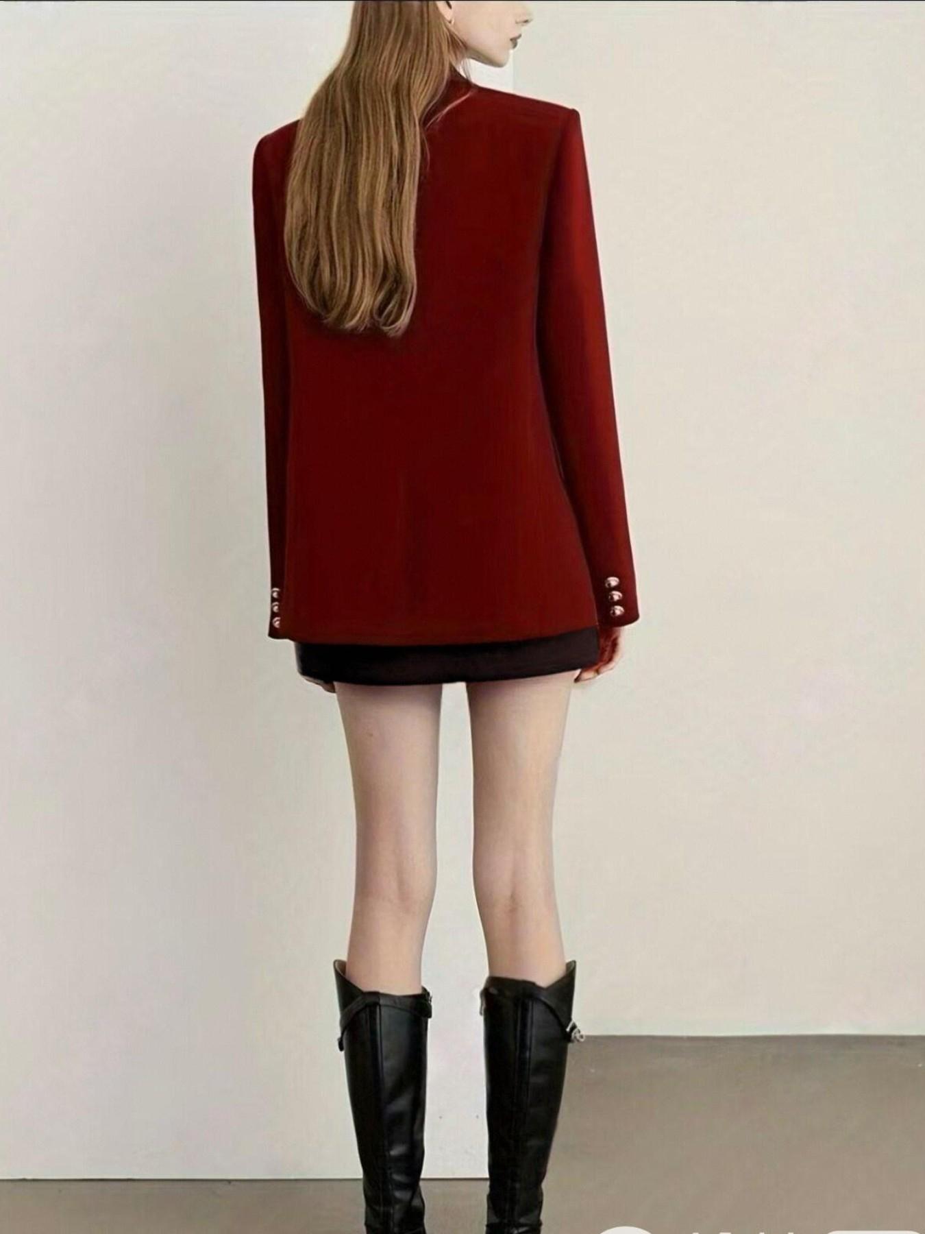 Fashion Commuter Series, Fall Winter New Gun Lapel Suit Jacket for Women, Casual Blazer Top, Outerwear Only, No Skirt Included