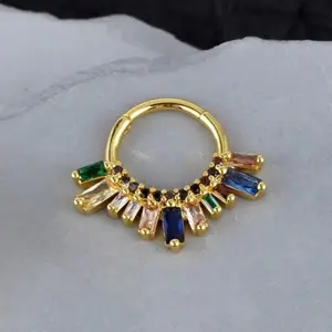 1 PC 316L Stainless Steel 16G Nose Ring Inlaid with Colored Zircon Closed Ring Nose Ring Body Piercing Earring Jewelry 10mm