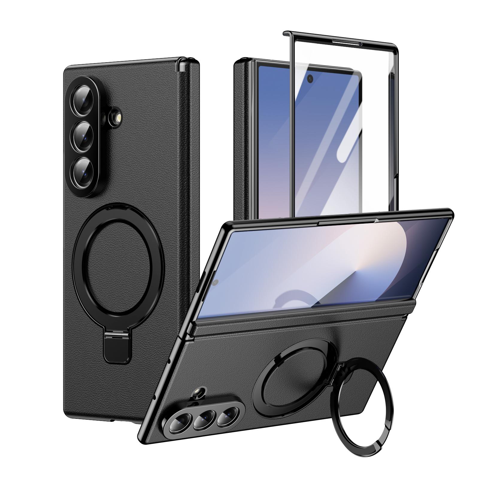 Light luxury electroplated phone case suitable for Samsung Galaxy Z Fold 7/6/5/4/3 with tempered glass film zfold 7 with bracket zfold 6 supporting wireless charging zfold 5 shell film integrated zfold 4 with hinge protection cover zfold 3 anti slip