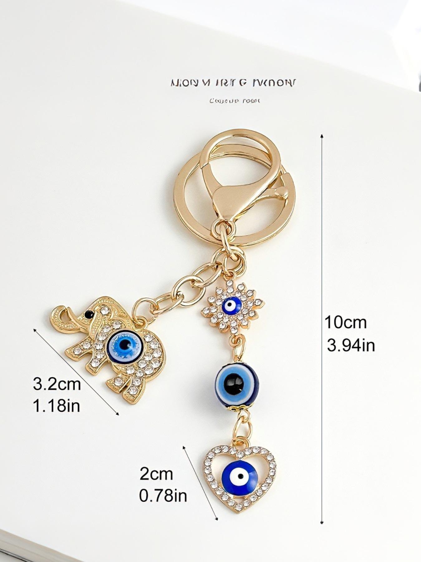 Trendy Rhinestone Elephant and Devil Eye Pendant Keychain, Butterfly Charm Accessory, Couple Key Ring, Casual All-Season Fashion