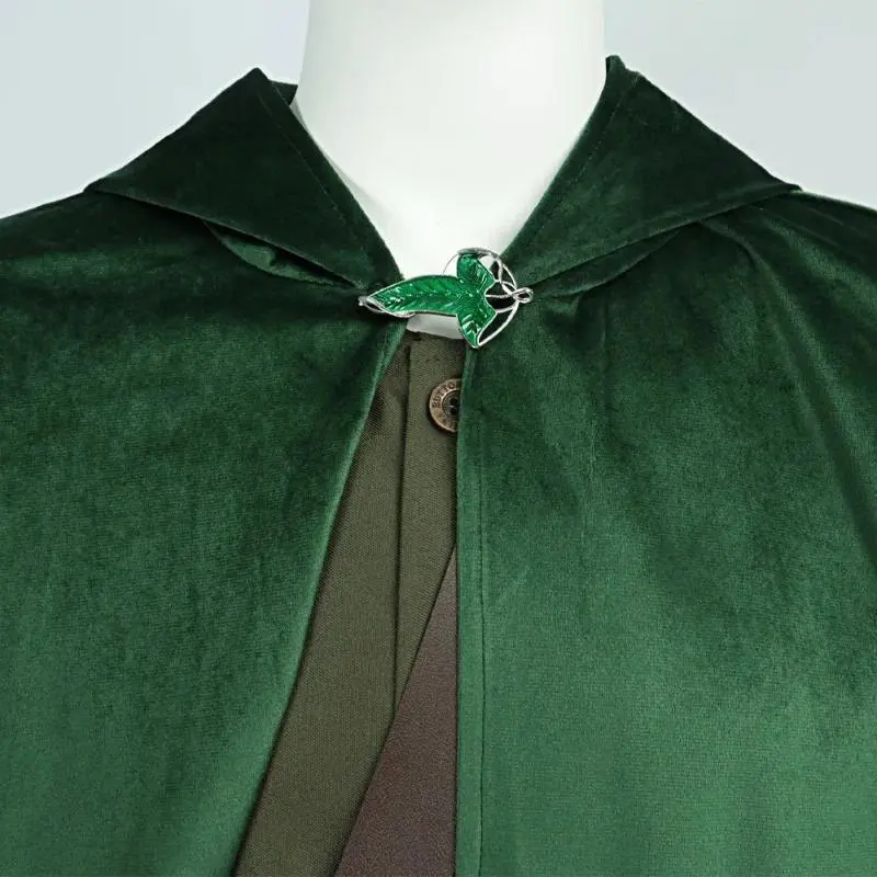 Hobbit Cosplay Costume Bilbo Baggins Medieval Cloak Renaissance Cloak Lord of The Rings Halloween Cape Vestment with Brooch Sets