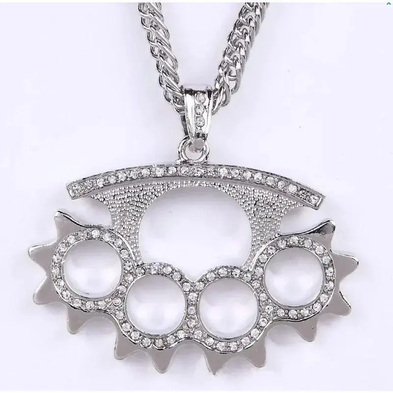 Punch Tiger pendant - Glittering ice crystal zircon necklace - Men's hip-hop rock jewelry