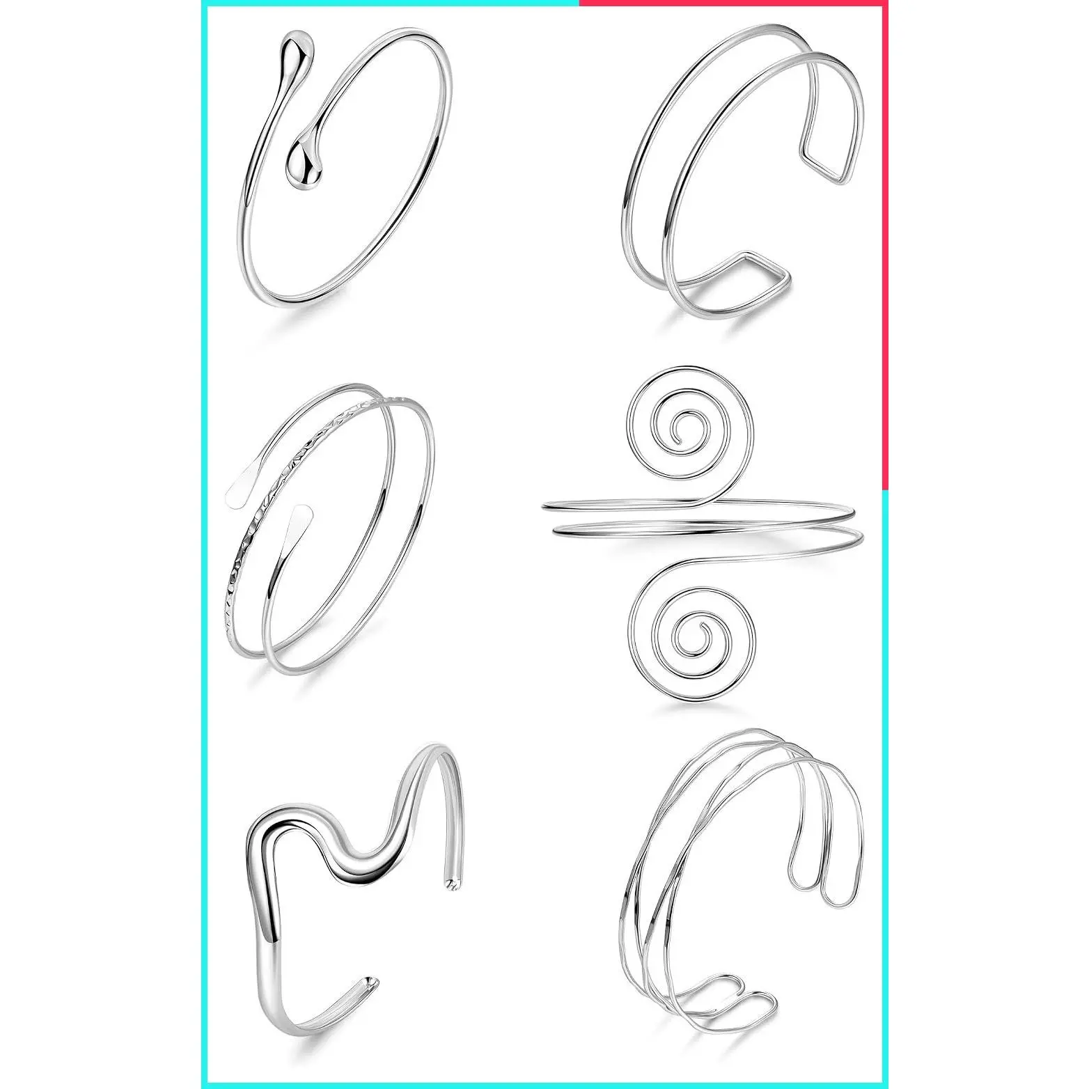 6 Pieces Upper Arm Cuff Bangle Bracelet Set for Women Hammered Chunky Open Cuff Minimalist Coil Armband Gold Silver Adjustable Wire Wrist Wrap Bracelets
