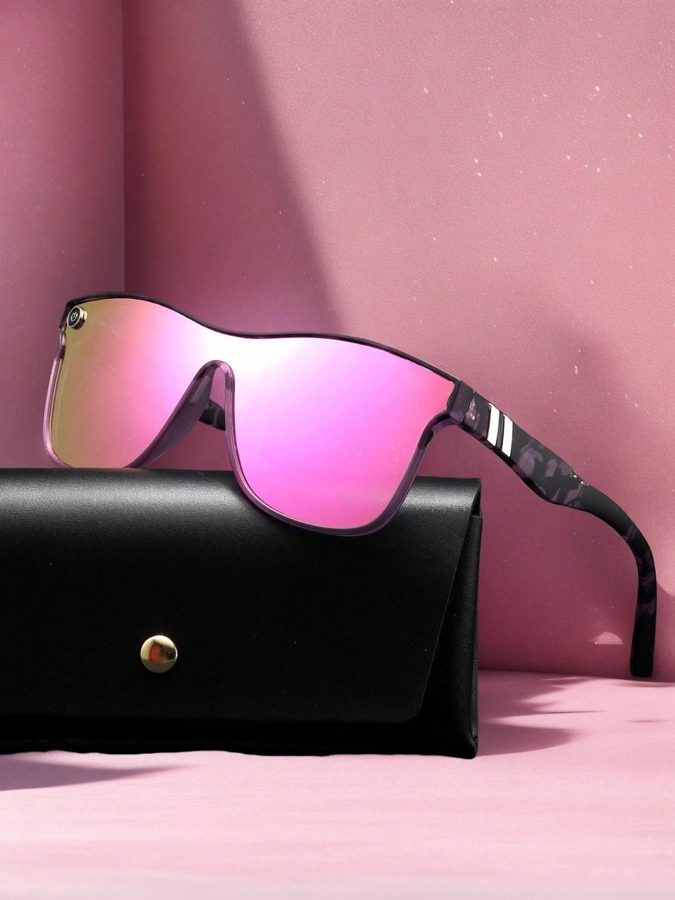 Women's Streamlined Windshield Sunglasses Button Accessories, Decorative Dual Rod Metal Decoration, Summer Gradient Color Reflective Film Eyewear