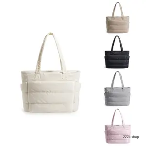 Puffy Bubble Tote Bag for Women 3 Sizes Lightweight Quilted Puffer Laptop Gym Purse with Multiple Compartments Travel Work Commute Zipper Closure