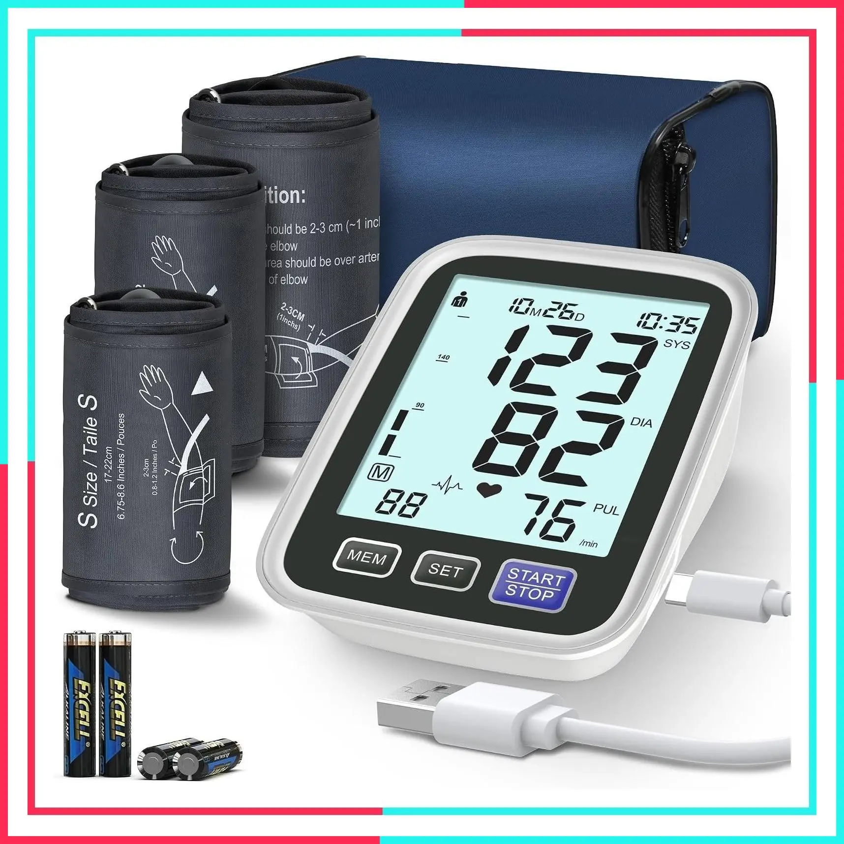 Automatic Digital Upper Arm Blood Pressure Monitor with 3 Cuff Sizes, Backlit Display, 3-User 1500 Memory for Home Use