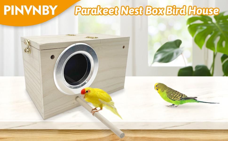 Parakeet Nesting Box Bird House for Cage Wood Mating Box Bird Breeding Box for Lovebirds, Cockatoo, Budgie, Finch, Canary Small and Medium Sized Birds (M:7.9 * 4.7 * 4.7 inch)