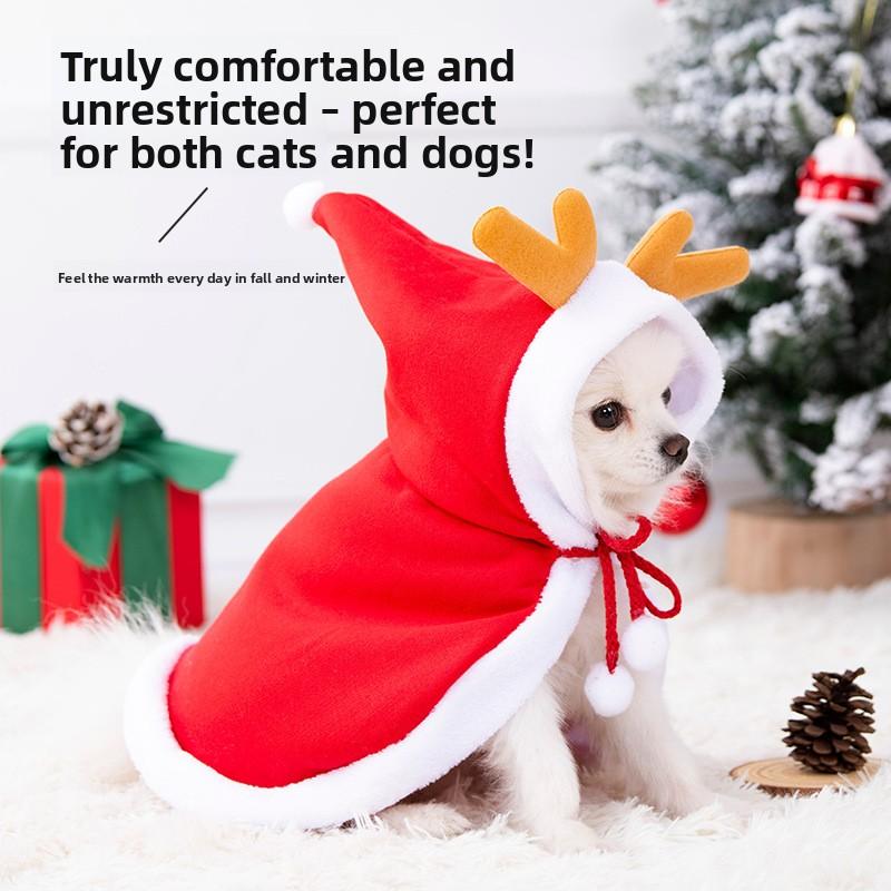 Cat Christmas Cape Reindeer Cloak Autumn Winter Warm New Year Pet Clothes Dog Shawl