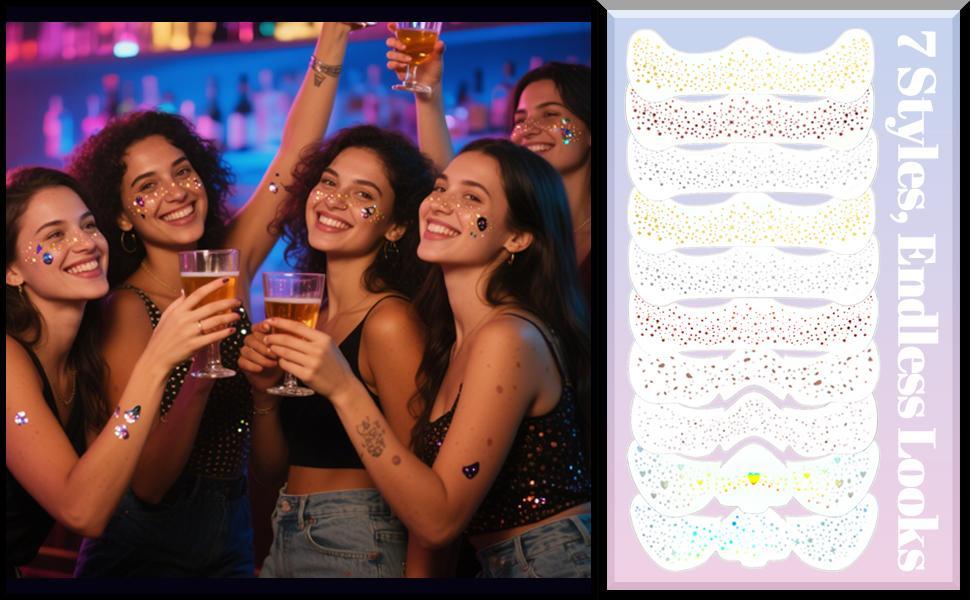 Freckles Face Tattoo, All-in-One Holographic & Gold , Waterproof and Sweatproof Sparkle Patches, Festival Cute Star Temporary Tattoo (Holographic&Gold)