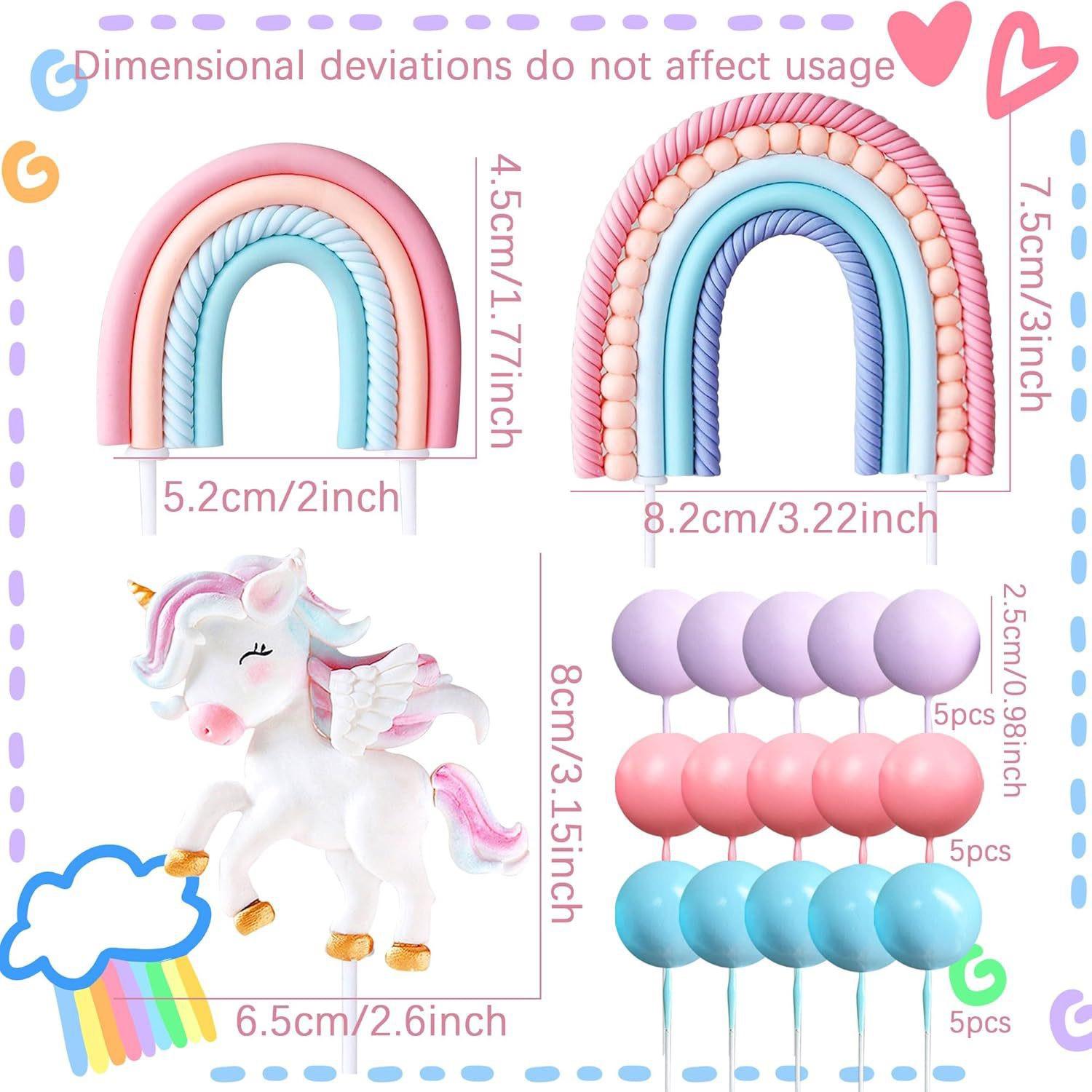 18 Unicorn Birthday Cake Decorations, Rainbow Baking Accessories, Baby Shower Party Dessert Table Decor, Fun and Colorful Design