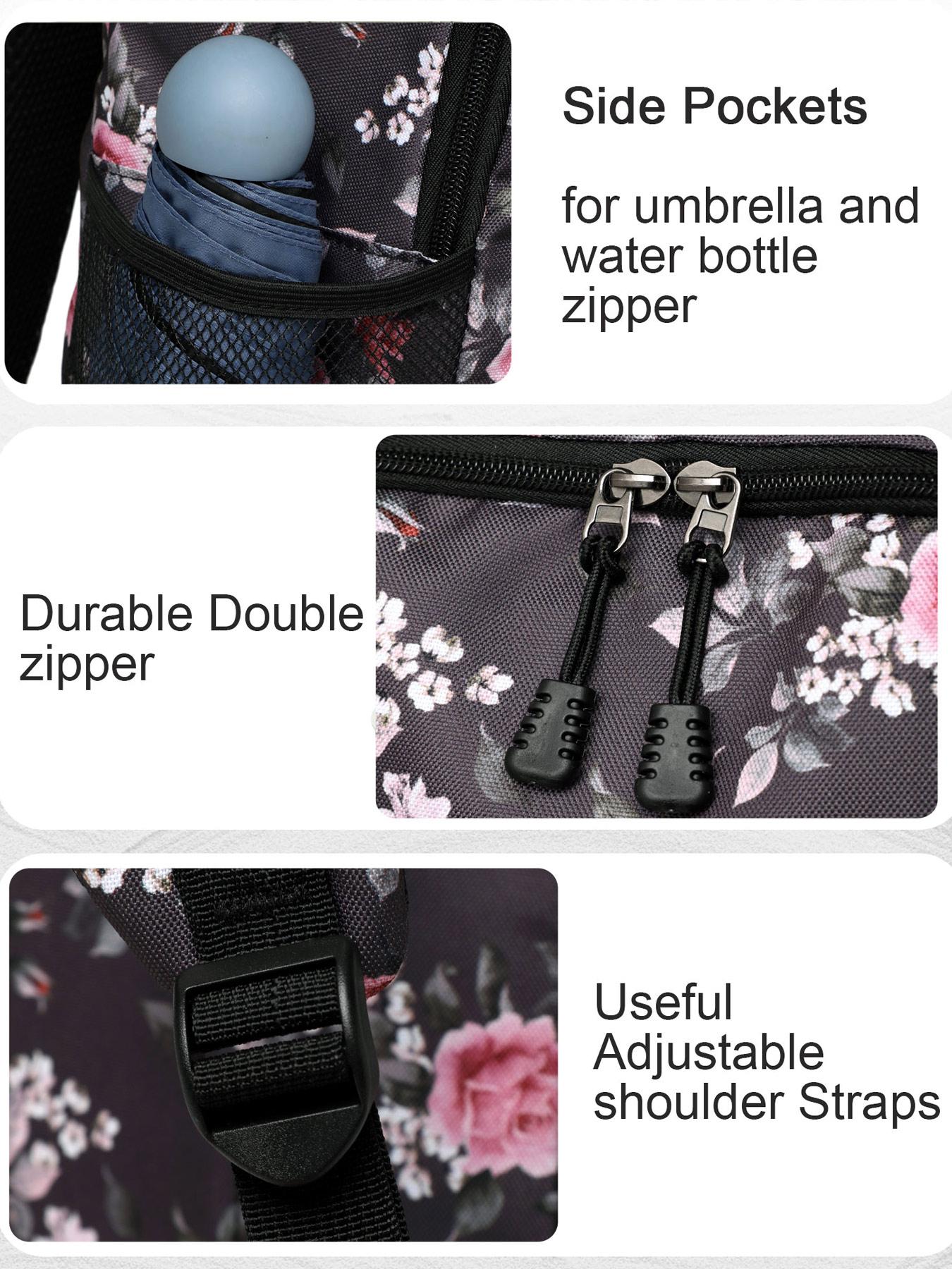 Large Capacity Waterproof School Backpack, Rose Pattern Laptop Bag, Multifunctional Travel Bag for Men & Women, Lightweight College Backpack