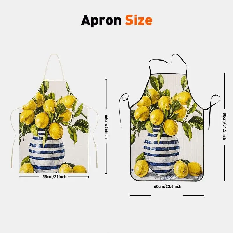 Bright Lemon & Blue White Striped Vase Print Kitchen Apron, New Arrival with Multiple Specifications Available, Stylish Practical Cooking Accessory for Home Kitchen Daily Meal Preparation & Dining Cleaning