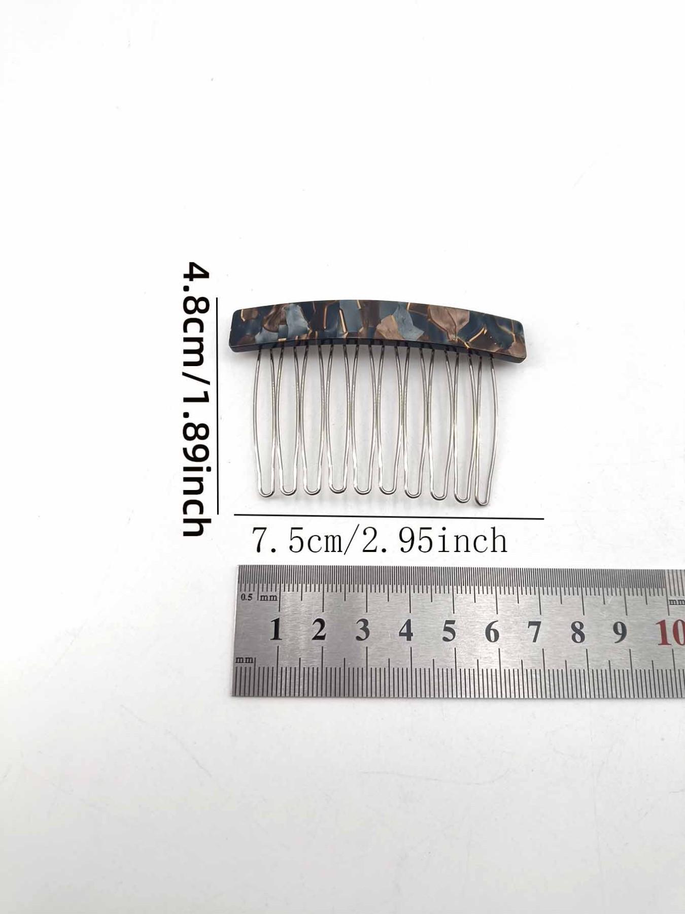 1PC 7.5cm Square 10-Tooth Acetate Hair Comb, Metal Material, Easy to Wear, Gentle on Hair, Vintage Elegant Style, Perfect for Daily Use