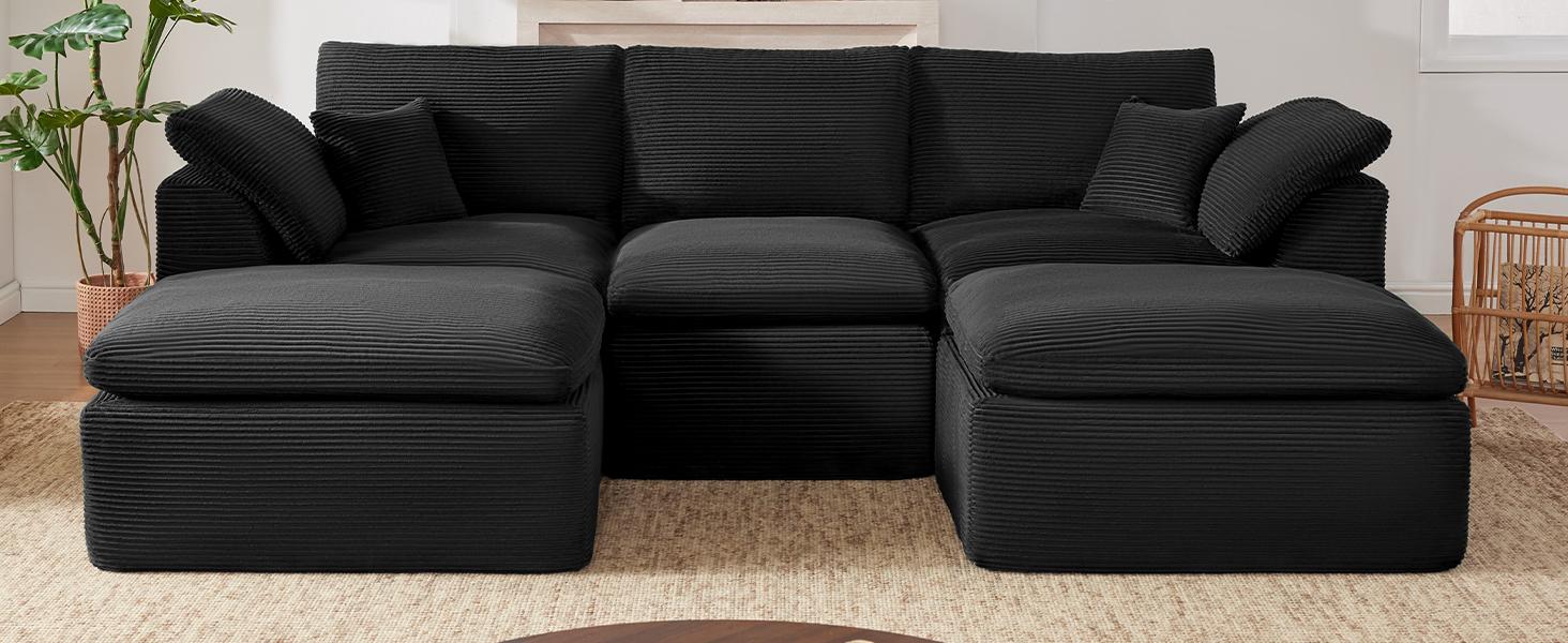 【2-7 Packages】112" -142‘’Cloud Sectional Couch, Boneless Couches for Living Room, L Shaped Couch with Convertible Ottoman, Modular Sectional Sofa with Deep Seat, Comfy Soft Cushions, No Assembly