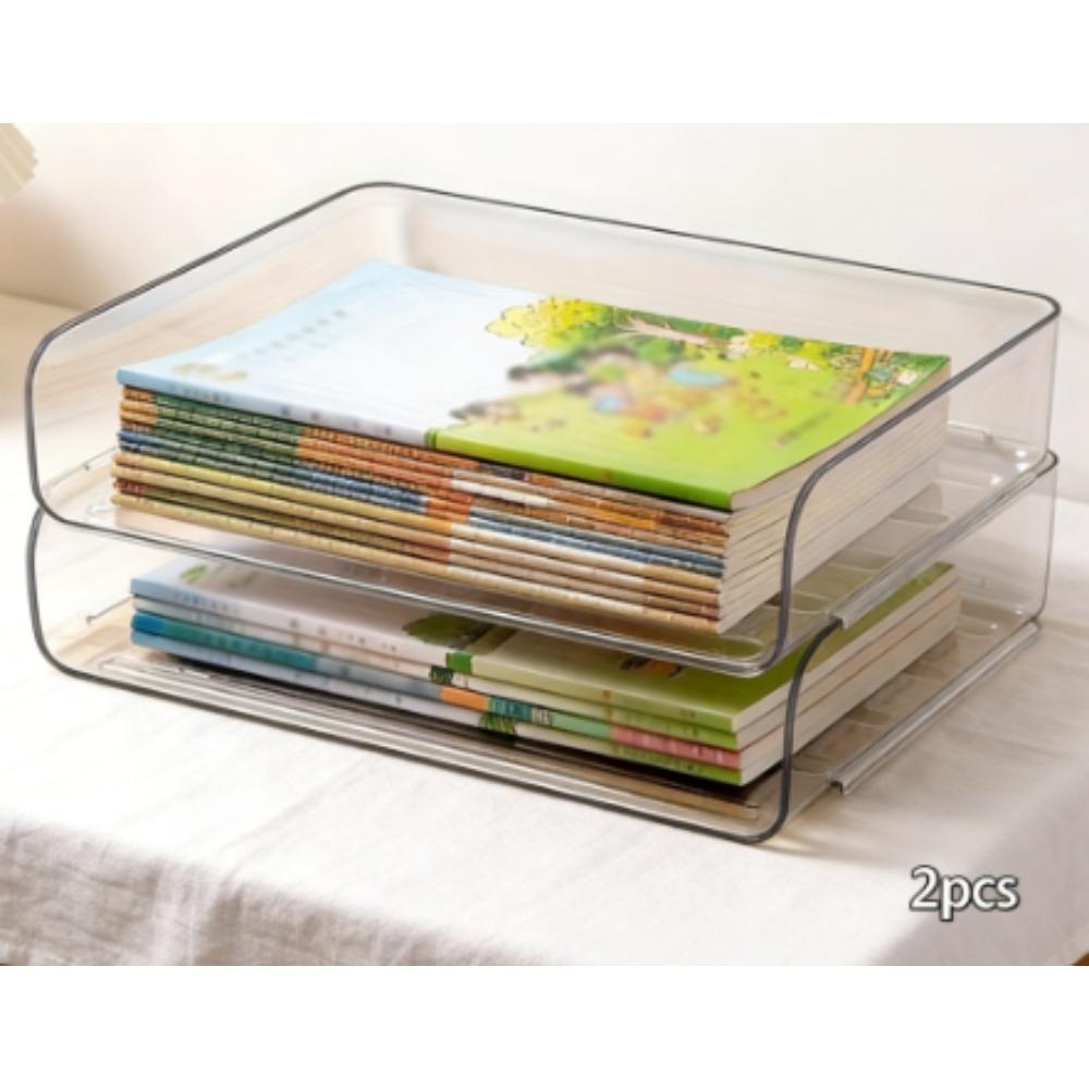 Stackable A4 document storage box, large-capacity assembled letter tray, desktop letter and document organizer, freestanding space-saving file rack, suitable for books, magazines and newspapers