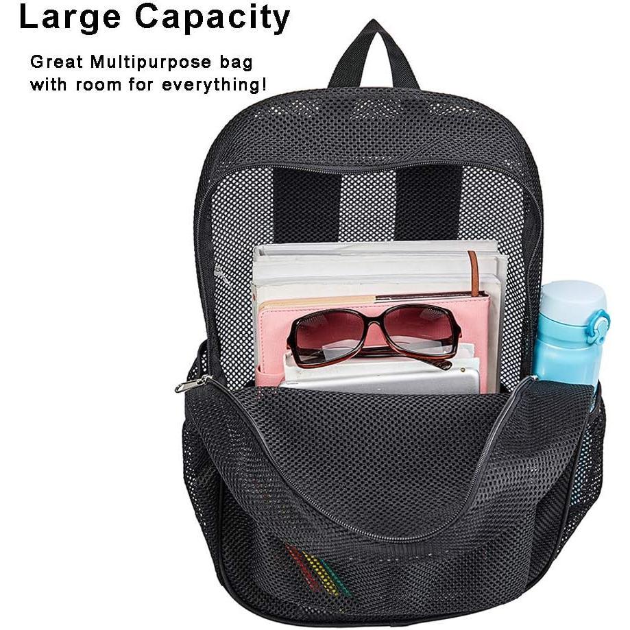 Heavy Duty Mesh Backpack, See Through College Backpack, Black | Semi-Transparent  Pack for Girls, Boys, Net Bookbag for Beach  Gym Travel