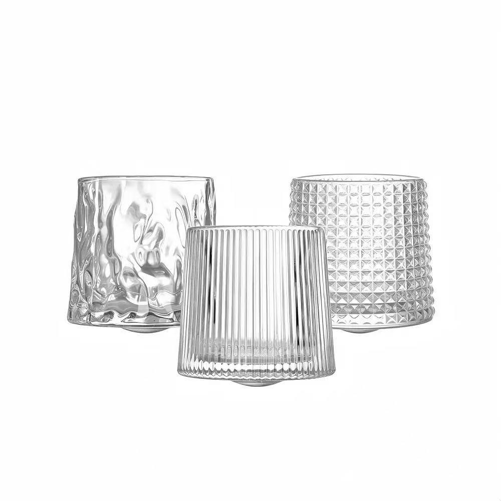 3 Piece Crystal Glass Whiskey Cup Set, Rotating Classic Old Fashioned Glassware, Home Water Mug, Ice Americano Coffee Cup, Bar Glass, Drinkware, Tumblers