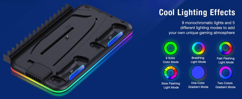 PS5 Slim Stand and Turbo Cooling Station with Controller Charging Station for Playsation 5, PS5 Accessories Kits Incl. 3 Levels Cooling Fan, LED LIGHT , 15 Game Slot, Headset Holder for PS5 Digital/Disc