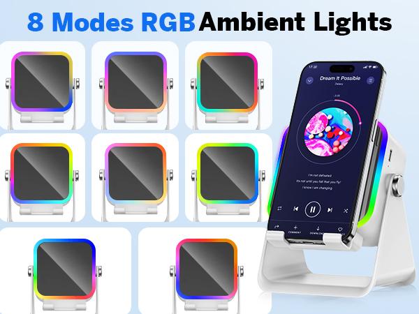 5-in-1 Wireless Induction Audio & Bluetooth Speaker with Phone Holder, 3500mAh Rechargeable Emergency Power Bank, 8 RGB Ambient Light, 360° Adjustable Mobile Tablet Stand– Gifts for Friends, Family,TikTokShopHolidayHaul